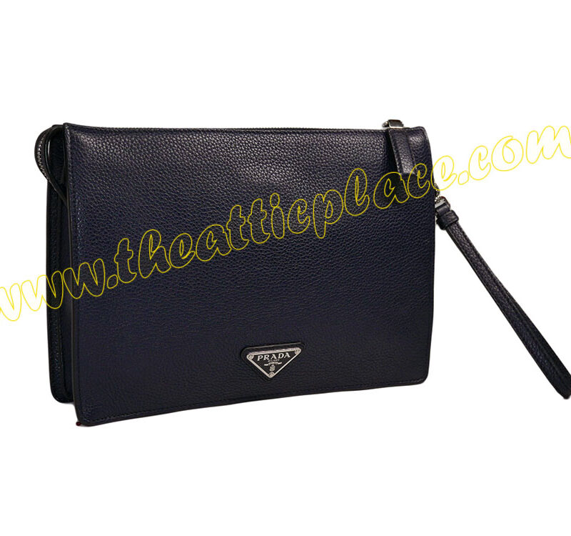 Prada 2VF001 Borsello Dark Blue Toro Grain Calf Men Clutch-0