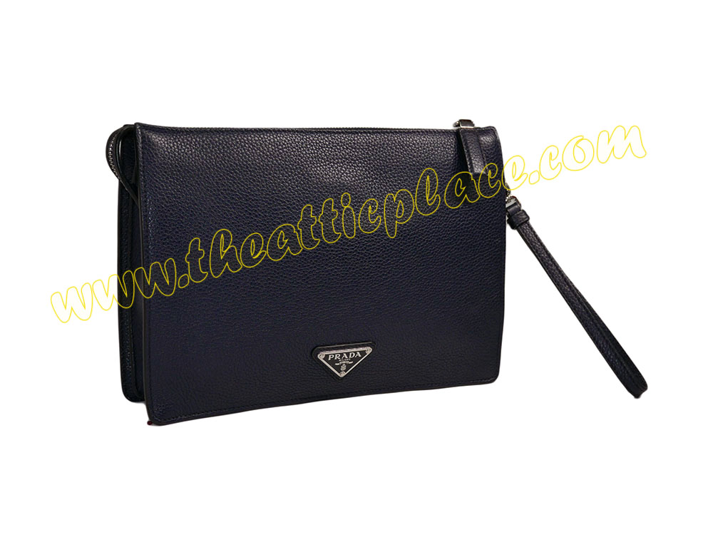 Prada 2VF001 Borsello Dark Blue Toro Grain Calf Men Clutch-0