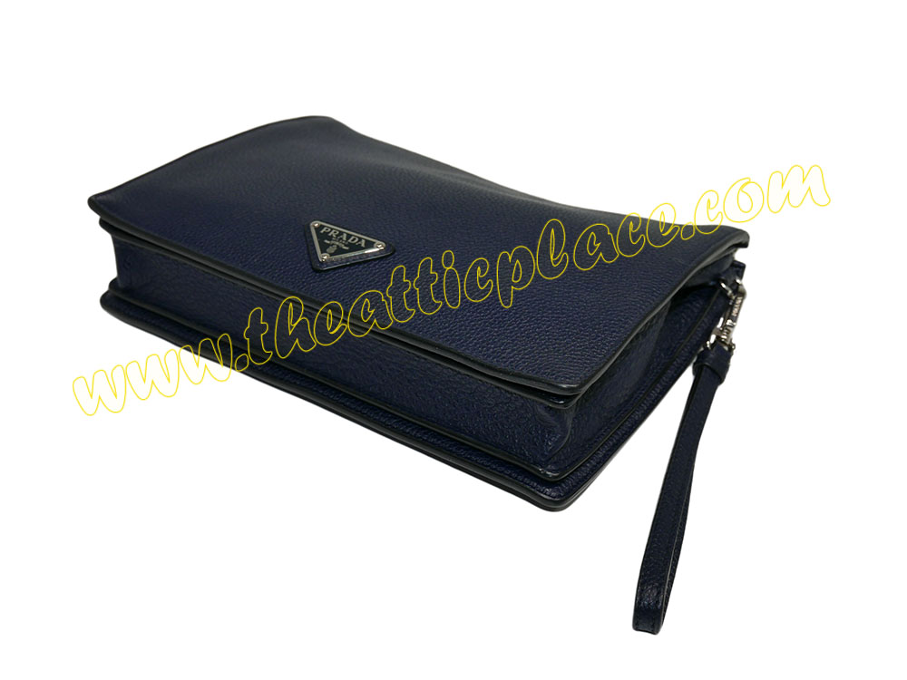 Prada 2VF001 Borsello Dark Blue Toro Grain Calf Men Clutch-39777