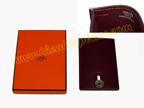 Hermes Rouge H Diabolo MRT/ Card Holder M Stamp Palladium Hardware-0