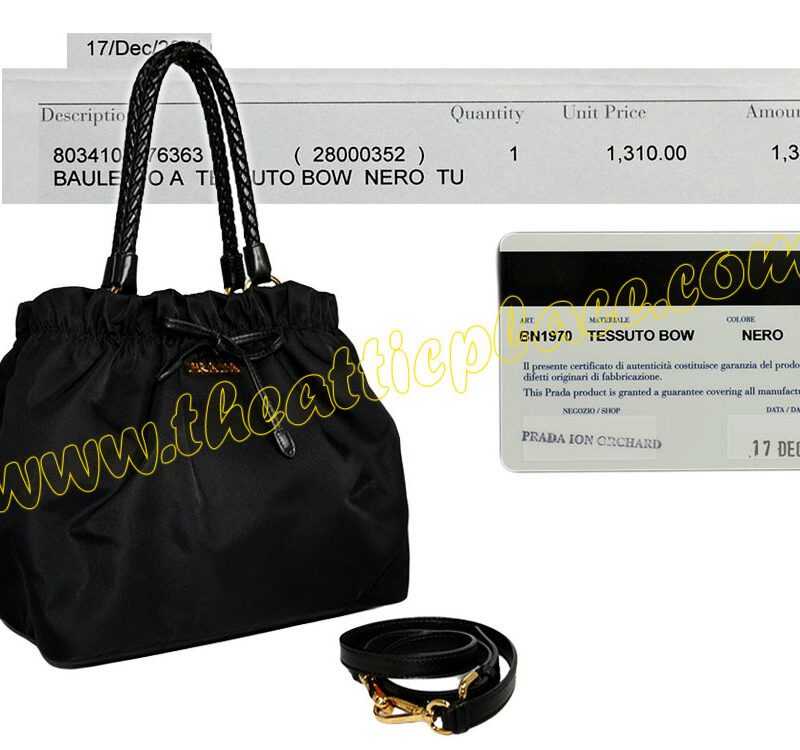 Prada BN1970 Black Tessto Bow Bag with Strap-0