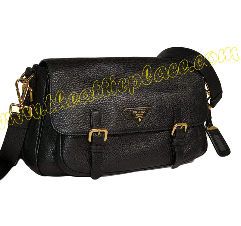 Prada Black Cervo/ Deerskin Messenger Bag Gold Hardware-0