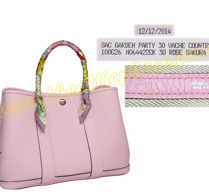 Hermes Garden Party 30cm Rose Sakura R Stamp with 2 Twillies -0