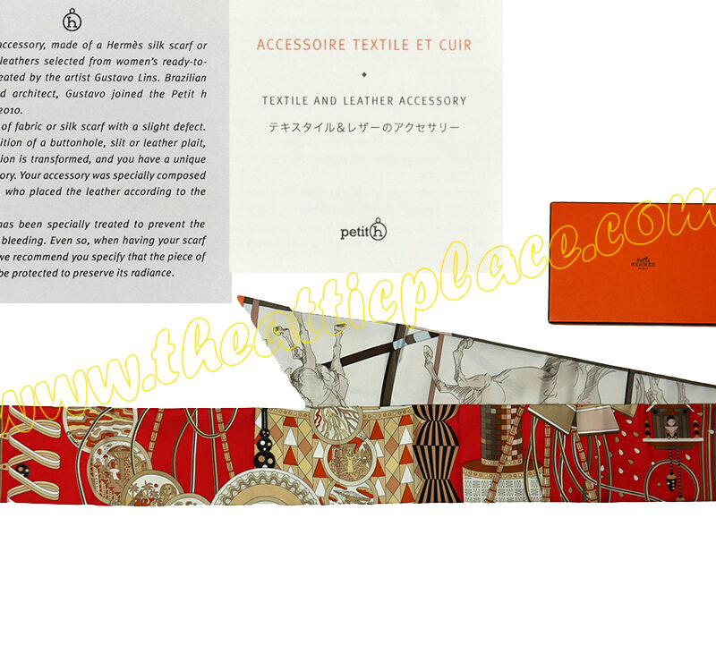 Hermes Limited Collection ! Petit H Silk Textile/ Black Leather Maxi Twilly Scarf -0