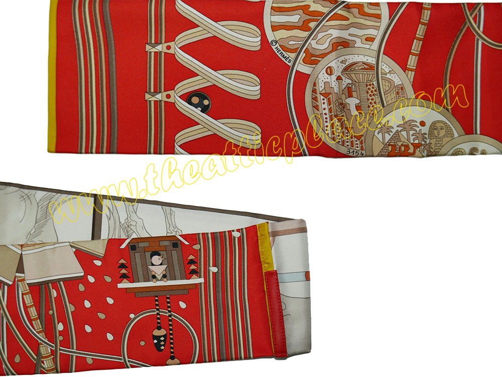 Hermes Limited Collection ! Petit H Silk Textile/ Black Leather Maxi Twilly Scarf -40058
