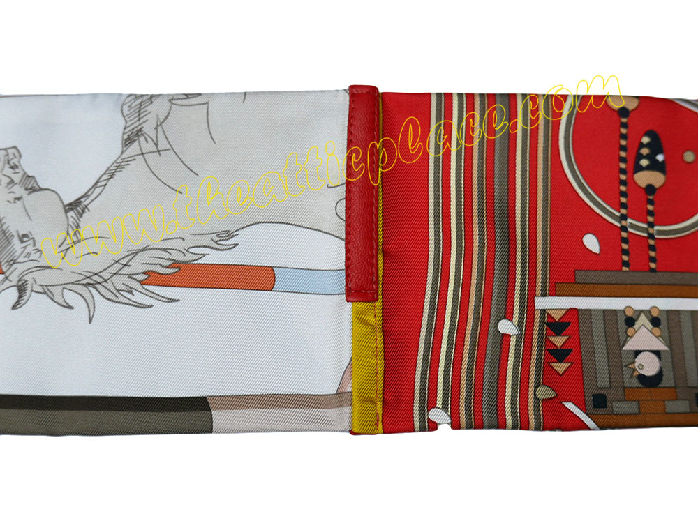 Hermes Limited Collection ! Petit H Silk Textile/ Black Leather Maxi Twilly Scarf -40059