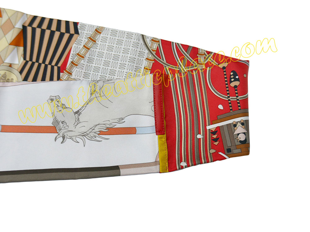 Hermes Limited Collection ! Petit H Silk Textile/ Black Leather Maxi Twilly Scarf -40057