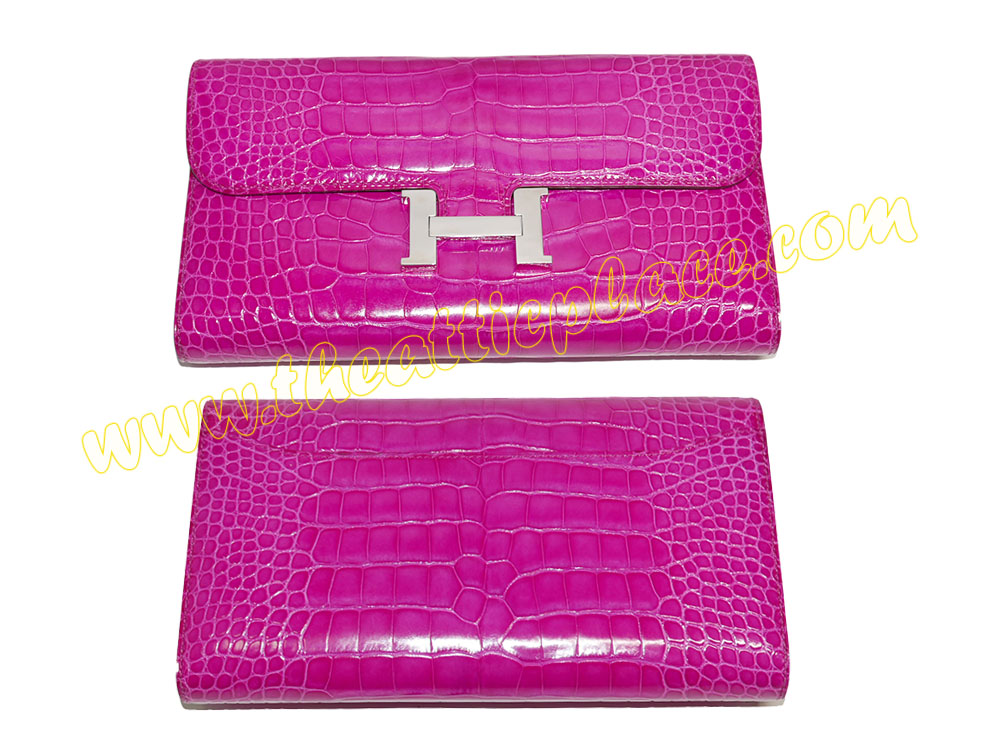 Hermes Shiny Rose Scheherzade Alligator Constance Wallet P Stamp Palladium Hardware -40027