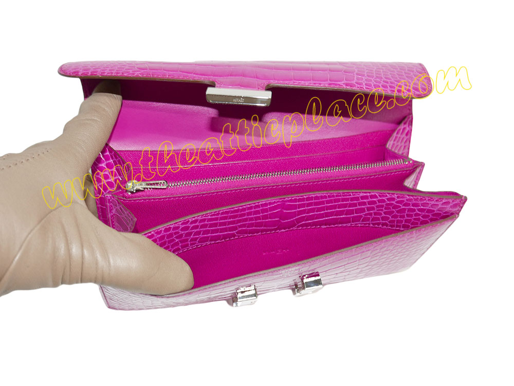 Hermes Shiny Rose Scheherzade Alligator Constance Wallet P Stamp Palladium Hardware -40024