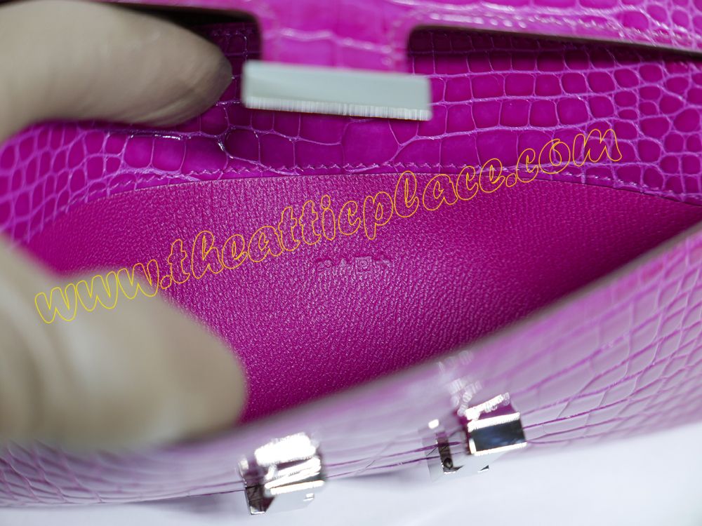 Hermes Shiny Rose Scheherzade Alligator Constance Wallet P Stamp Palladium Hardware -40025