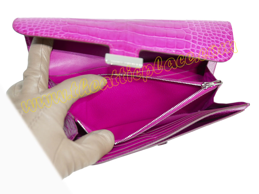 Hermes Shiny Rose Scheherzade Alligator Constance Wallet P Stamp Palladium Hardware -40022