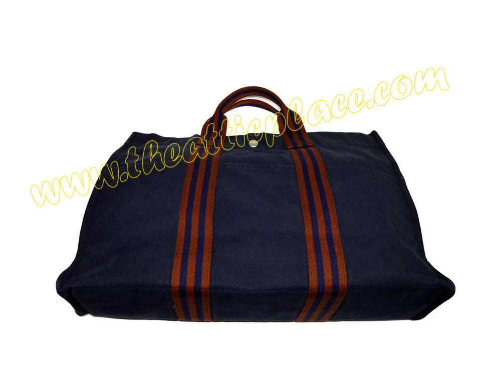 Hermes Blue / Red Canvas Herline MM Tote -40133