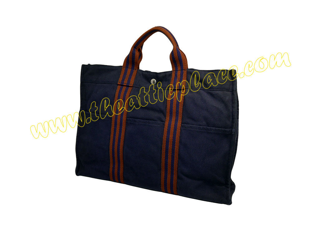 Hermes Blue / Red Canvas Herline MM Tote -39951