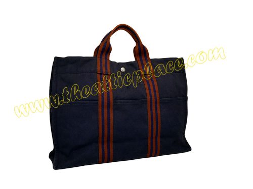 Hermes Blue / Red Canvas Herline MM Tote -0