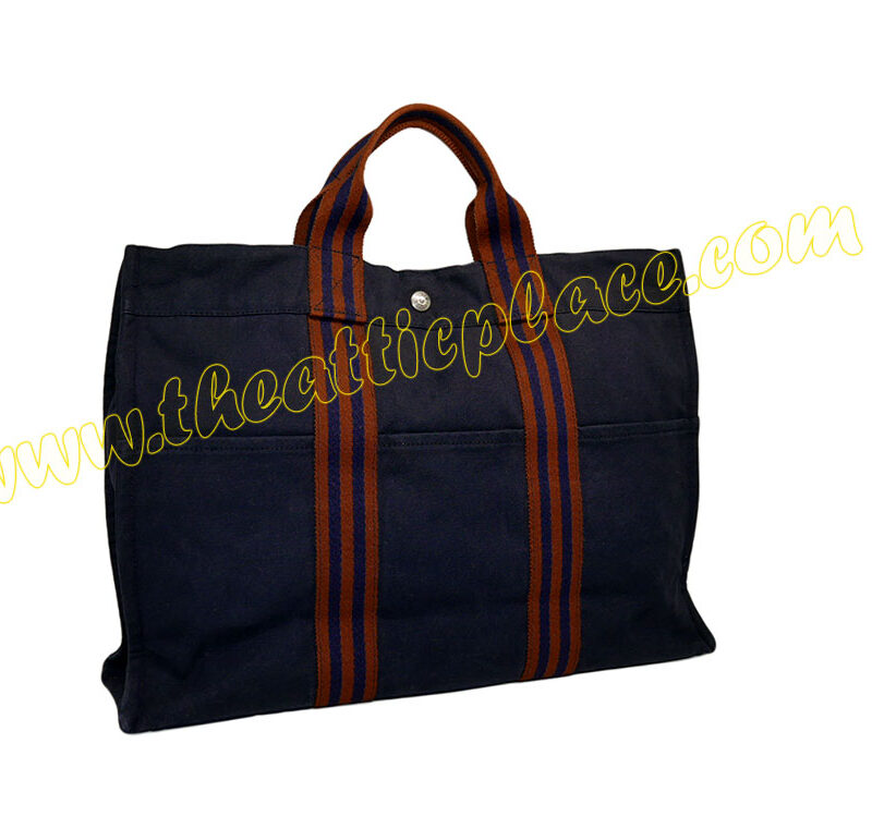 Hermes Blue / Red Canvas Herline MM Tote -0