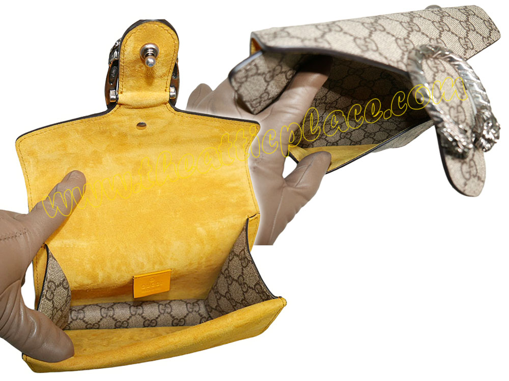 Gucci 421970 Dionysus GG Supreme/ Yellow Suede Shoulder Bag-40247