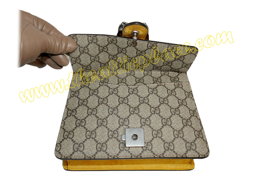 Gucci 421970 Dionysus GG Supreme/ Yellow Suede Shoulder Bag-40248