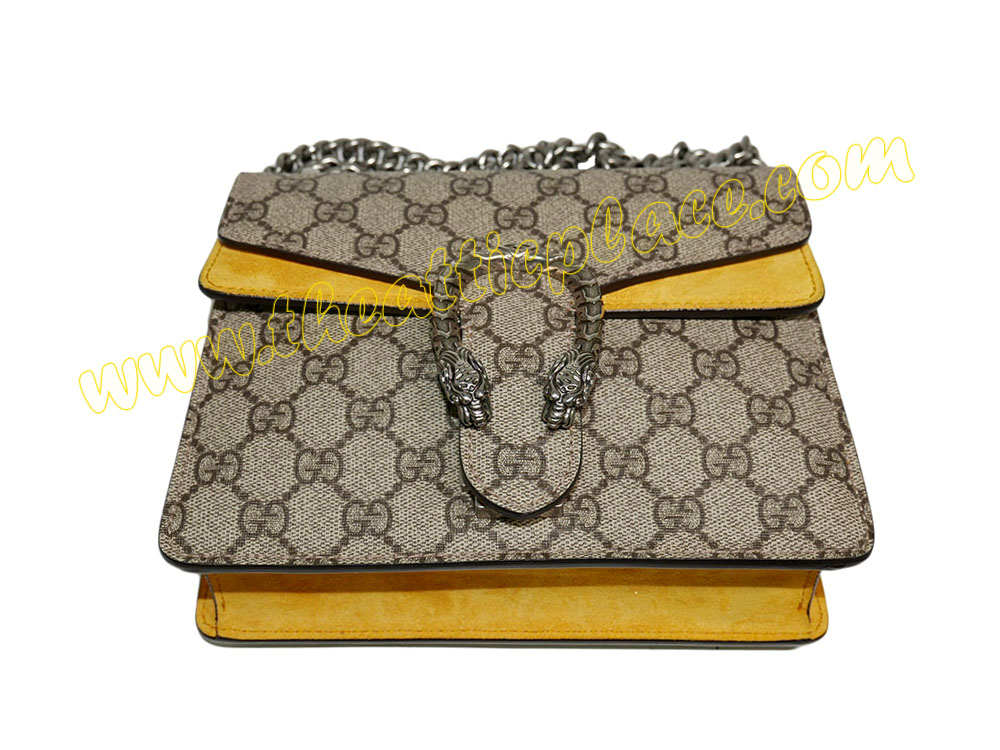 Gucci 421970 Dionysus GG Supreme/ Yellow Suede Shoulder Bag-40250