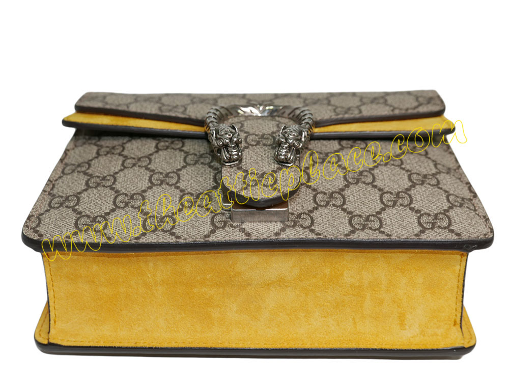 Gucci 421970 Dionysus GG Supreme/ Yellow Suede Shoulder Bag-40251
