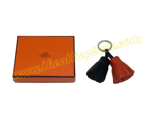 Hermes Duo Carmen Black/Brown Bag Charm/ Key Ring/ Holder-0