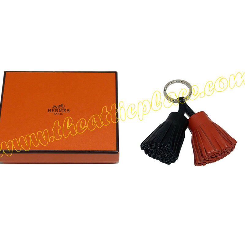 Hermes Duo Carmen Black/Brown Bag Charm/ Key Ring/ Holder-0