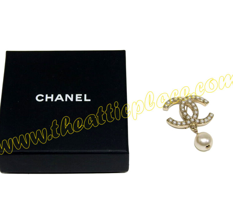Chanel Pearl Double C with Dangling Pearl Brooch-0