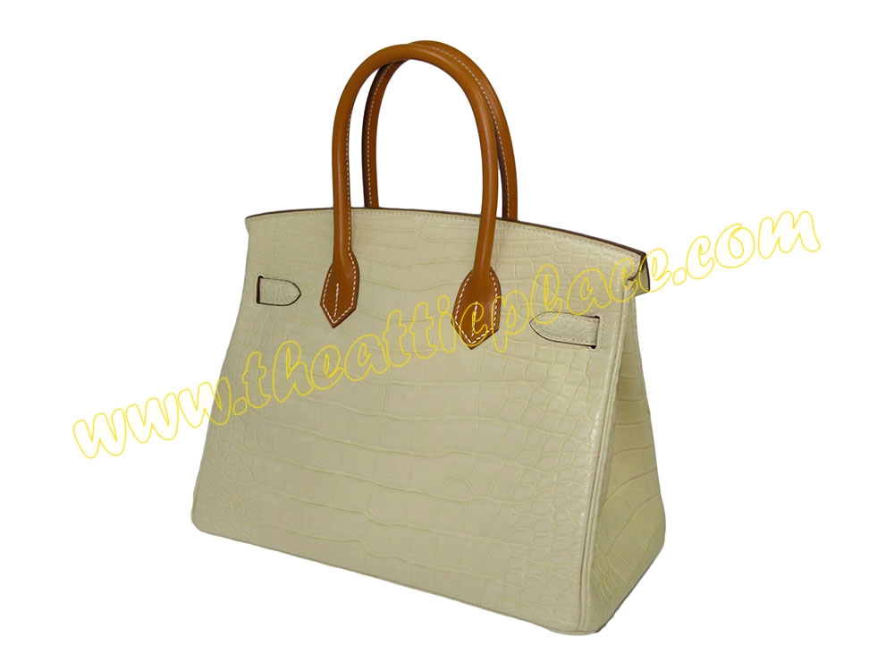 Hermes Touch Birkin 30 Alligator/ Crocodile Missi Mat/ Veau Butler Vanille/ Natural-Sable-31895