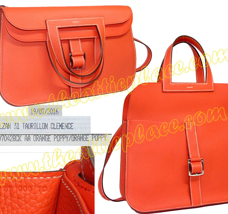 BRAND NEW ! Hermes Halzan 31 Poppy Orange Clemence Leather 4 Ways Bag-0