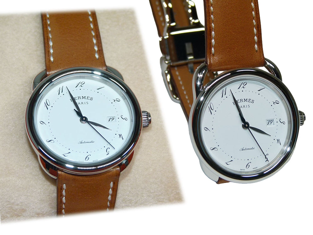 Hermes Barenia Natural 32mm Automatic Arceau MM Medium Size Watch for Unisex-31429