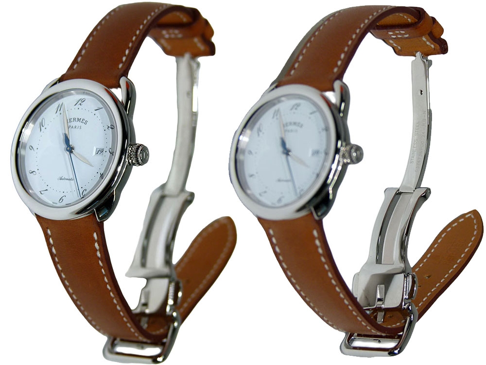 Hermes Barenia Natural 32mm Automatic Arceau MM Medium Size Watch for Unisex-31430