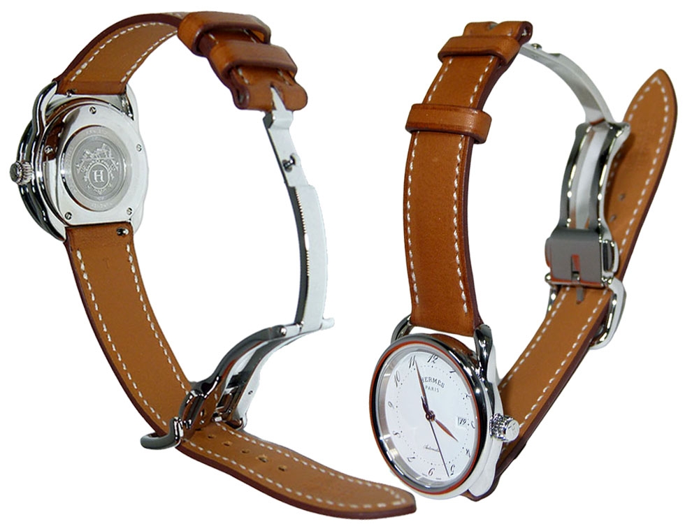 Hermes Barenia Natural 32mm Automatic Arceau MM Medium Size Watch for Unisex-31428