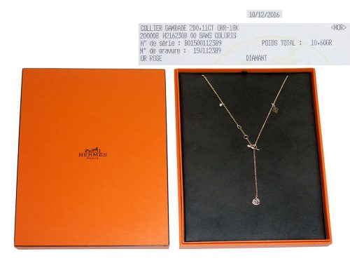 Hermes Collier Gambade Necklace in Rose Gold Set with 2 diamonds-0