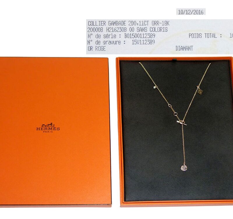 Hermes Collier Gambade Necklace in Rose Gold Set with 2 diamonds-0