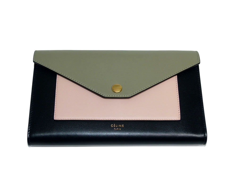 Celine Pocket Trifolded Multifunction Wallet on Chain in Multicolour Nude, Mineral , Light Khaki-31489