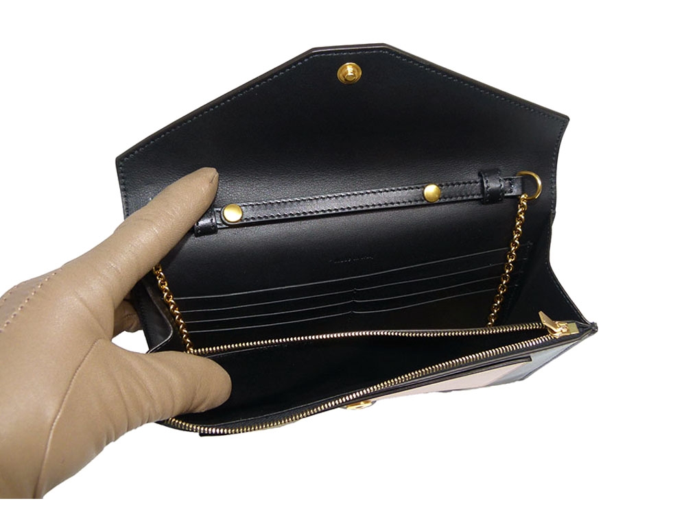 Celine Pocket Trifolded Multifunction Wallet on Chain in Multicolour Nude, Mineral , Light Khaki-31490
