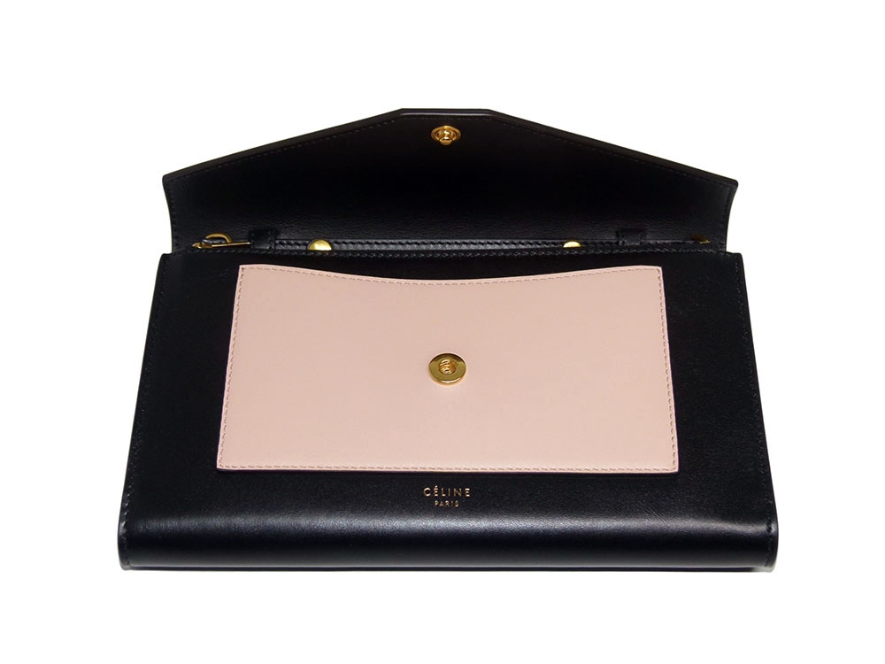 Celine Pocket Trifolded Multifunction Wallet on Chain in Multicolour Nude, Mineral , Light Khaki-31492