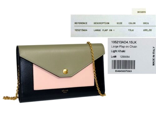 Celine Pocket Trifolded Multifunction Wallet on Chain in Multicolour Nude, Mineral , Light Khaki-0