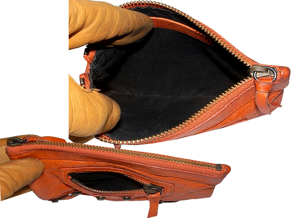 90% NEW ! Balenciaga Portefeuille 186191 Orange Regular Classic Coin Purse/ Pouch-5321