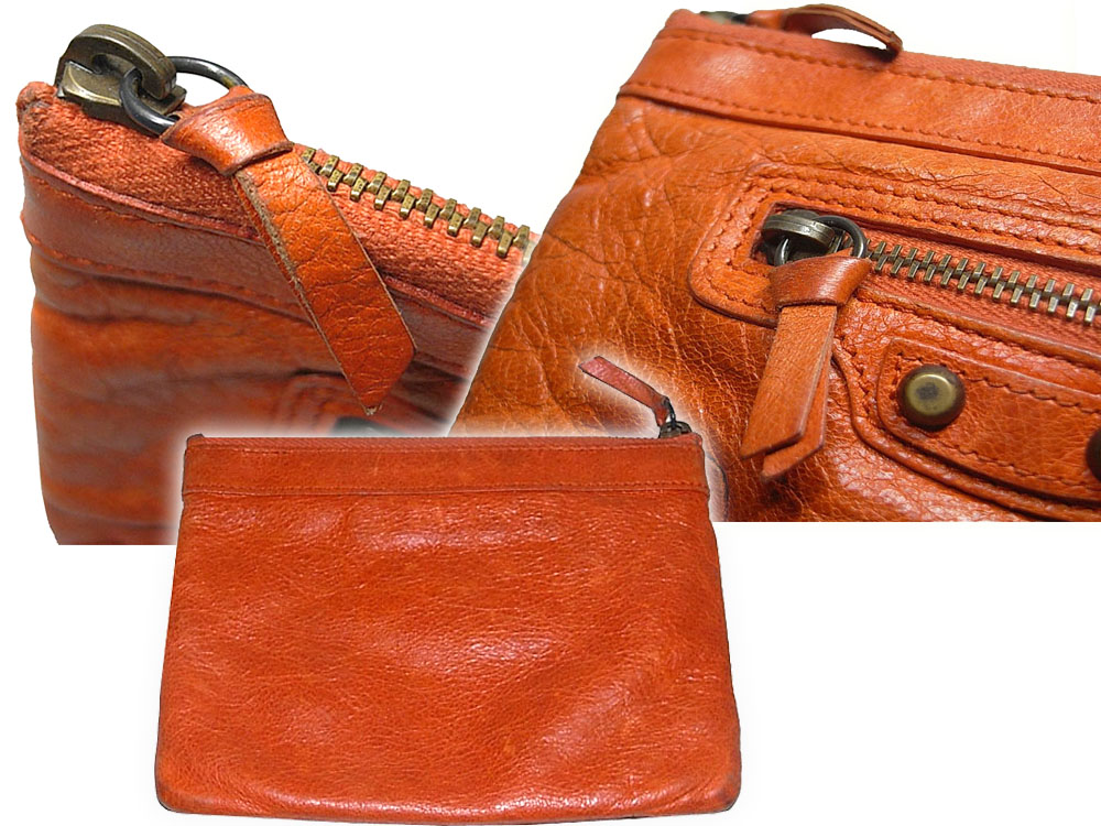 90% NEW ! Balenciaga Portefeuille 186191 Orange Regular Classic Coin Purse/ Pouch-5323