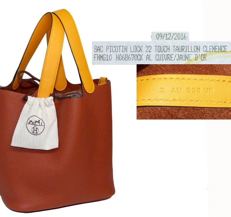 Hermes Picotin Lock 22 Clemence / Swift Cuivre/ Jaune Shoulder/ Tote Bag-0