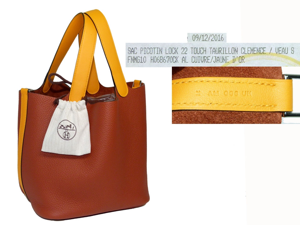 Hermes Picotin Lock 22 Clemence / Swift Cuivre/ Jaune Shoulder/ Tote Bag-0