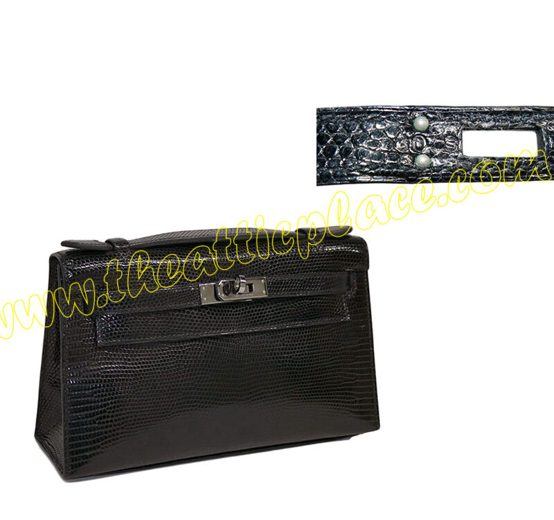 SUPER RARE ! Hermes Black Lizard Kelly Pochette I Stamp Palladium Hardware-0
