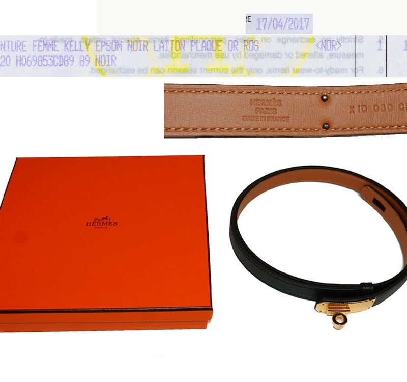 Hermes Kelly Belt 18mm Black Epsom Gold Hardware - One Size-0