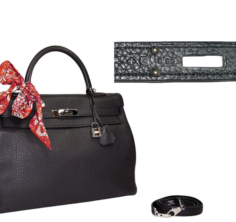 Hot Sales ! Hermes Kelly 35 Black Clemence O Stamp Palladium Hardware-0