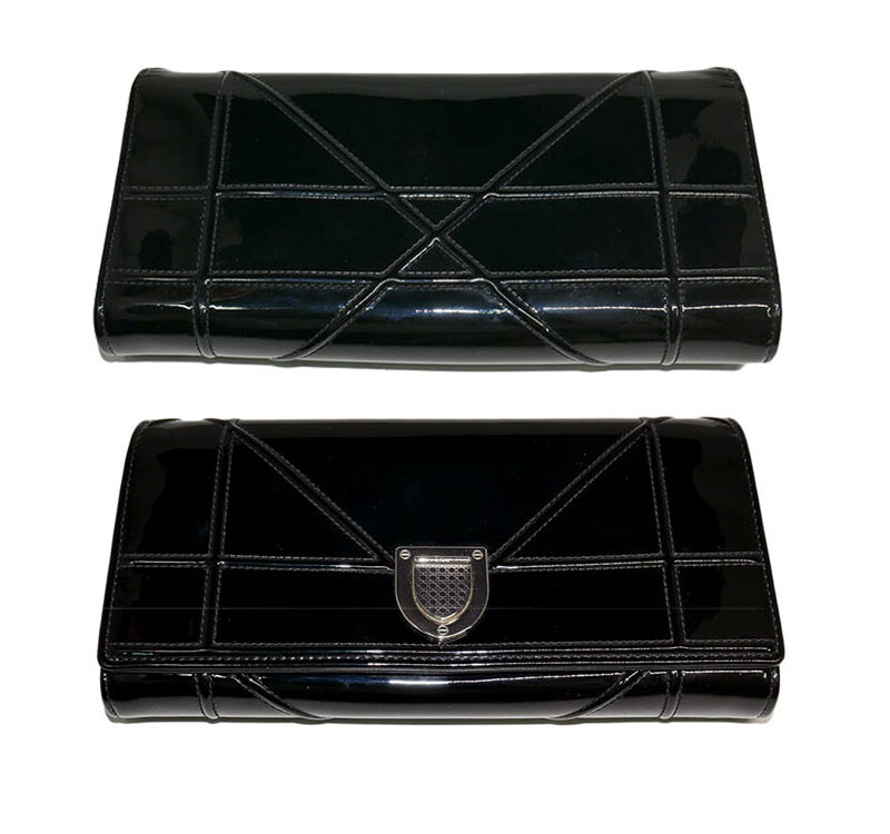 Dior 24-MA Black Patent Diorama Wallet On Chain WOC Silver Hardware-0