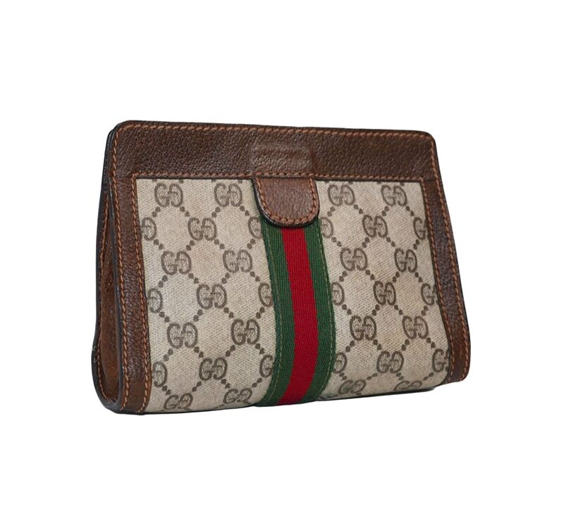 Gucci Vintage Brown GG Signature Web Cosmetic Pouch Small-0