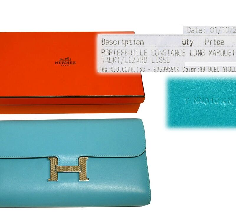 Hermes Blue Atoll Veau Tadkt / Lizard Lisse Constance Wallet-0