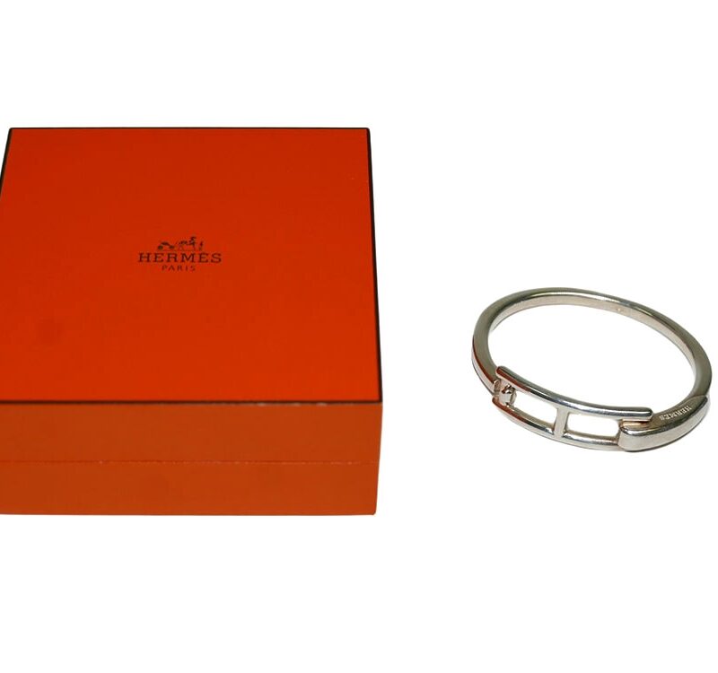 Hermes Clap in Silver 925 Bangle Signature H Buckle in LG Size-0