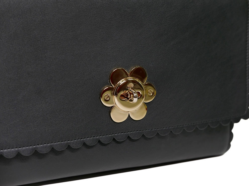 Mulberry Black Calf Limited Edition Cecily Flower Clasp Medium Shoulder Bag-30870
