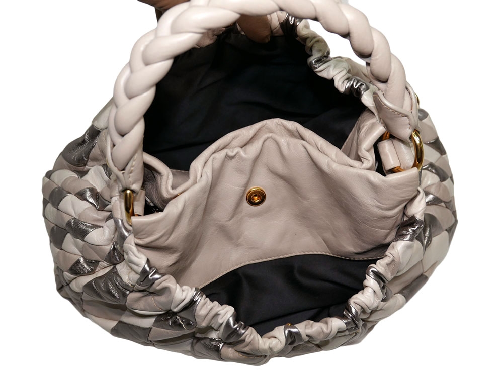 Miu Miu RR1428 Beige/ Silver / Grey Vitello Leather Harlequin Patchwork Bag-30890